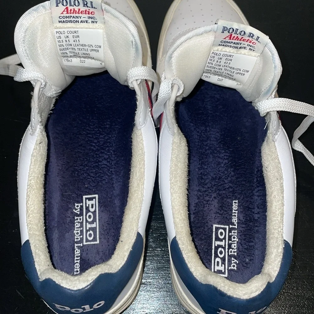 Polo Ralph Lauren Men's White Court‎ Suede & Leather Sneakers Shoes Size 10.5